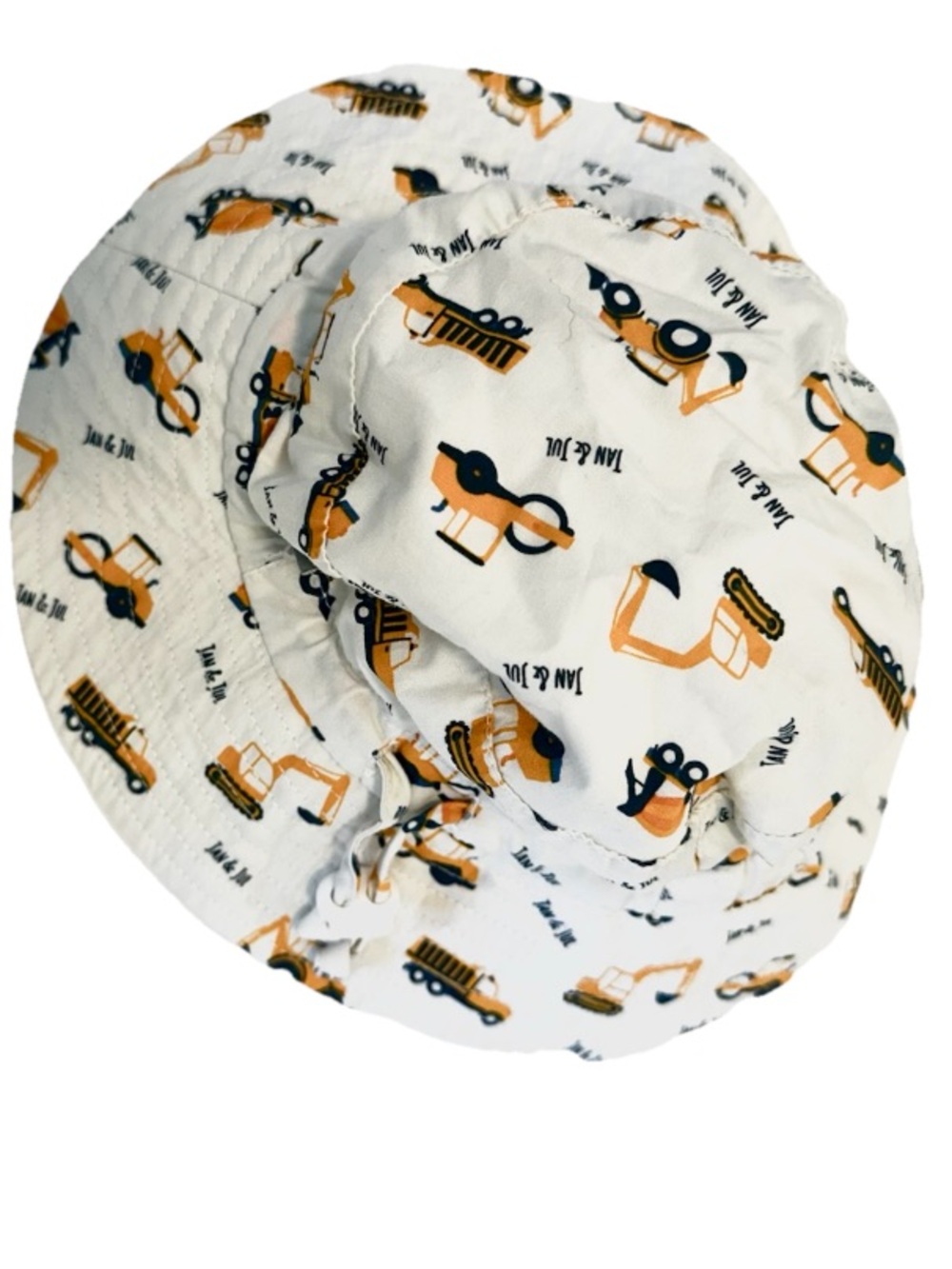 Jan & Jul Kids White Bucket Hat with Yellow Construction Print
